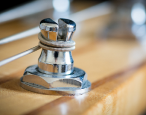A tuning peg on an electric guitar