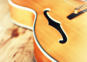 The "F" hole of a semi acoustic guitar