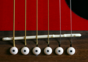 Acoustic guitar plastic bridge and string pegs